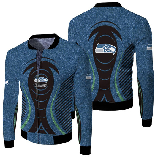 Seattle Seahawks Blue Glitter Fleece Bomber Jacket