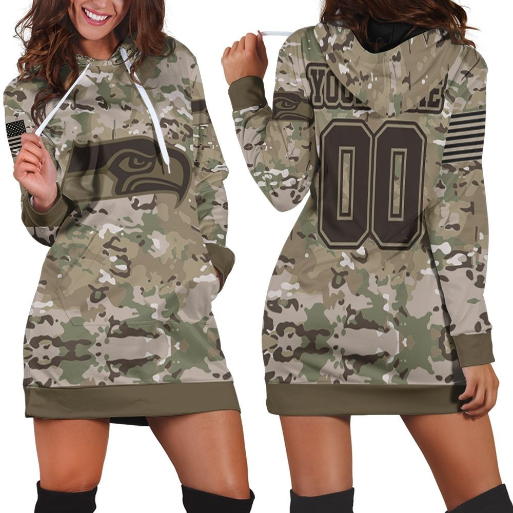 Seattle Seahawks Camouflage Veteran 3d Hoodie Dress Sweater Dress Sweatshirt Dress