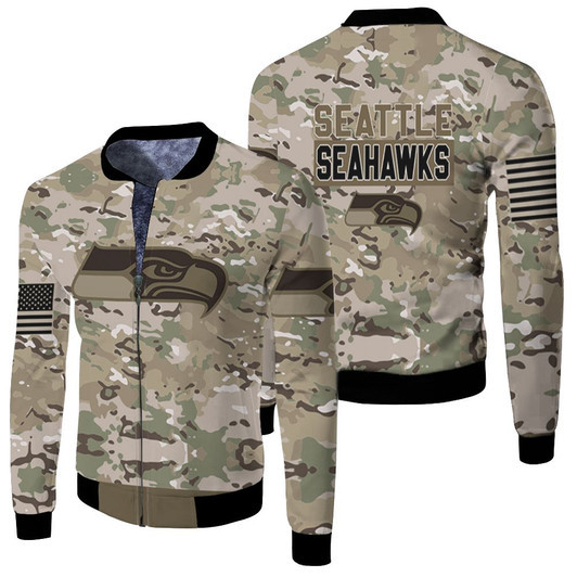 Seattle Seahawks Camouflage Veteran Fleece Bomber Jacket