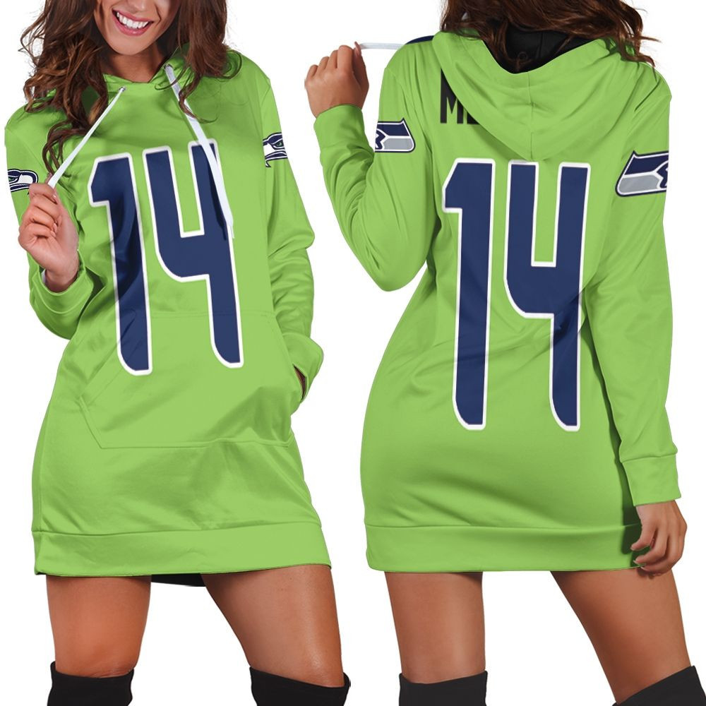 Seattle Seahawks Dk Metcalf Green Color Rush Legend Jersey Inspired Style Hoodie Dress Sweater Dress Sweatshirt Dress