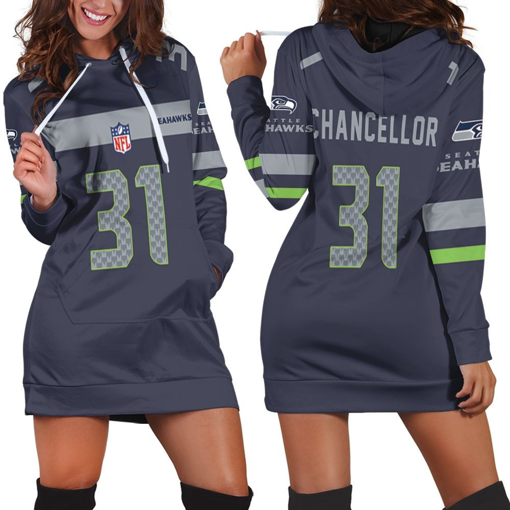Seattle Seahawks Kam Chancellor Team Color Jersey Inspired Hoodie Dress Sweater Dress Sweatshirt Dress