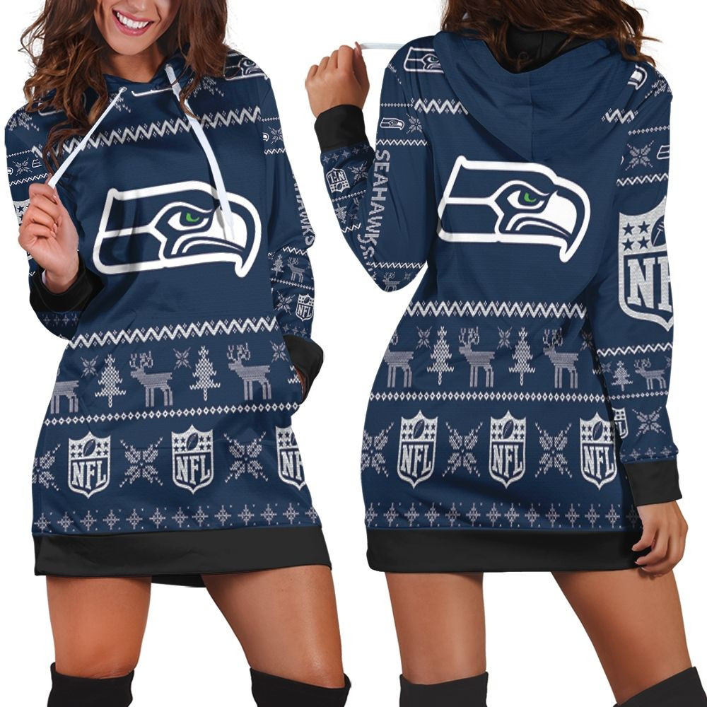 Seattle Seahawks Nfl Ugly Sweatshirt Christmas 3d Hoodie Dress For Women