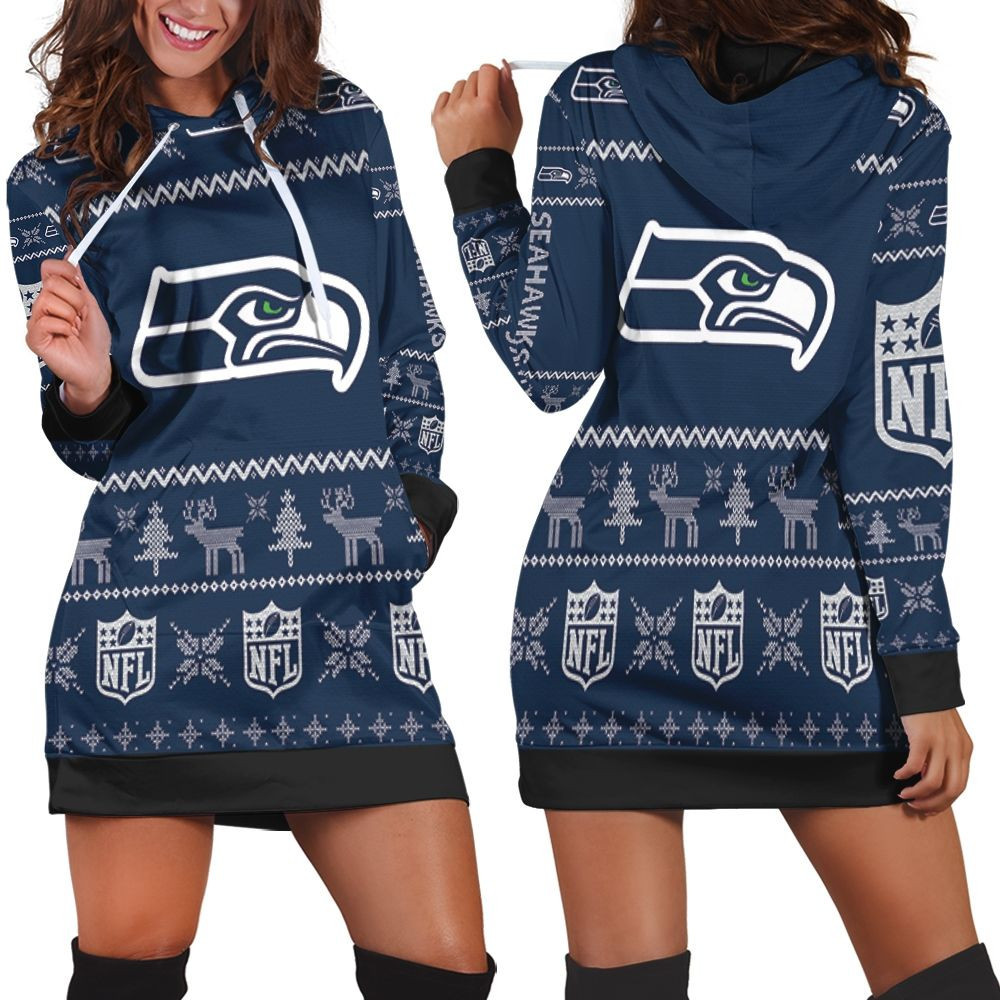 Seattle Seahawks Nfl Ugly Sweatshirt Christmas 3d Hoodie Dress Sweater Dress Sweatshirt Dress