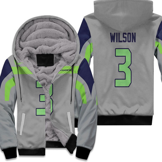 Seattle Seahawks Russell Wilson 3 Nfl American Football 2019 Gray Jersey Style Gift For Seahawks Fans Fleece Hoodie