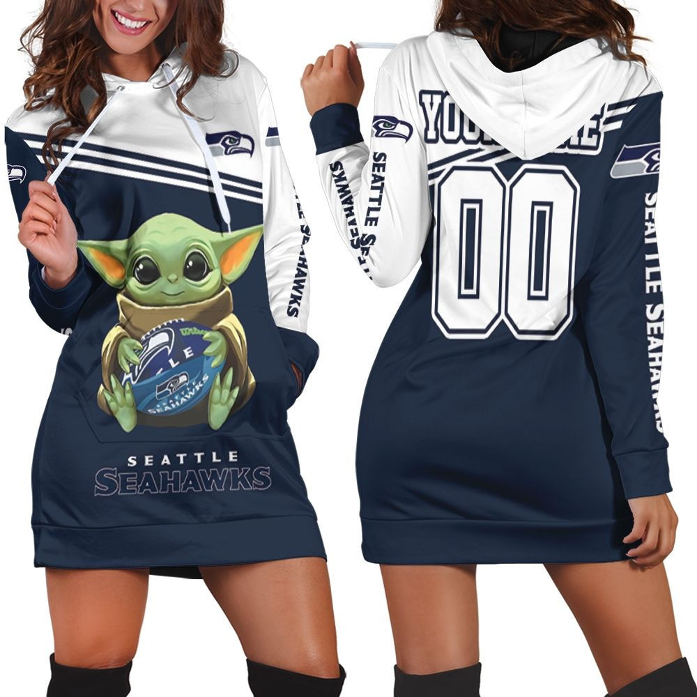 Seattle Seahawks X Baby Yoda Personalized Hoodie Dress Sweater Dress Sweatshirt Dress