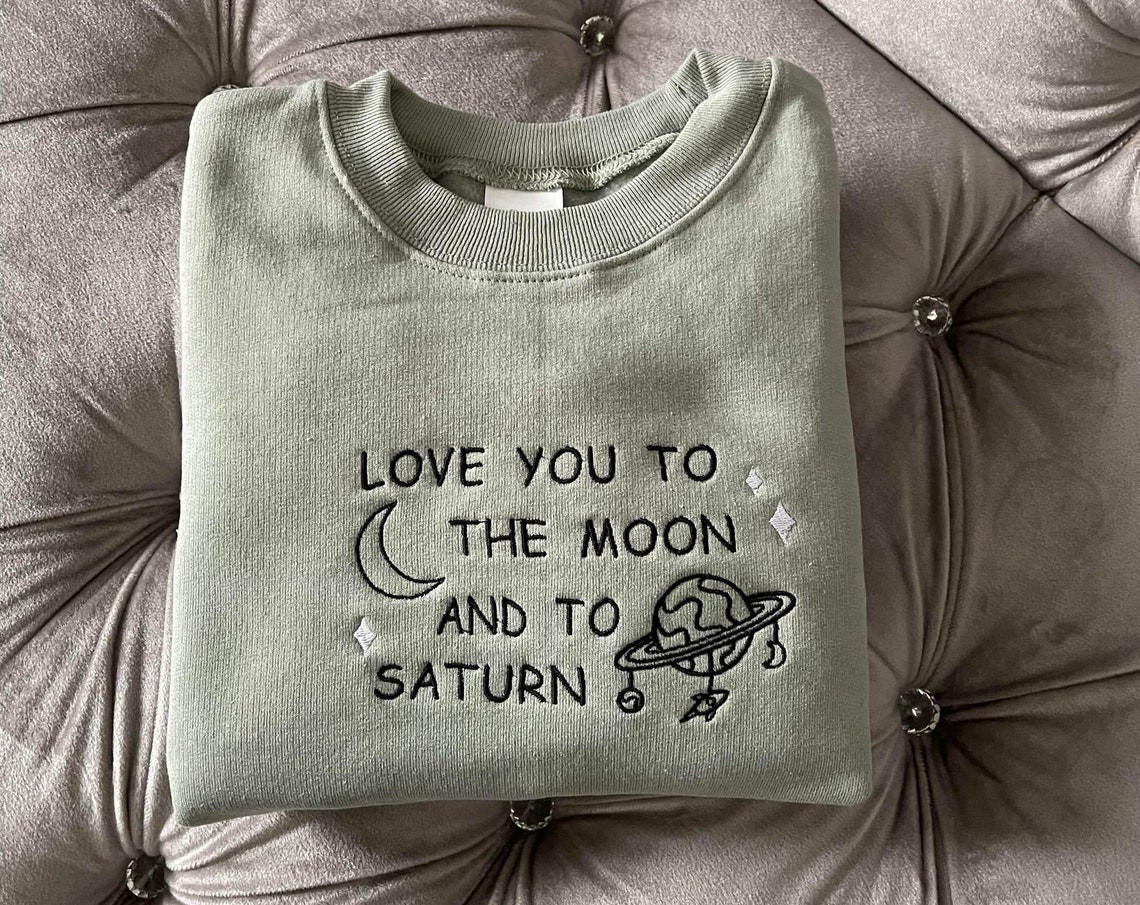 Seven Love You To Moon And Saturn Embroidered Crewneck