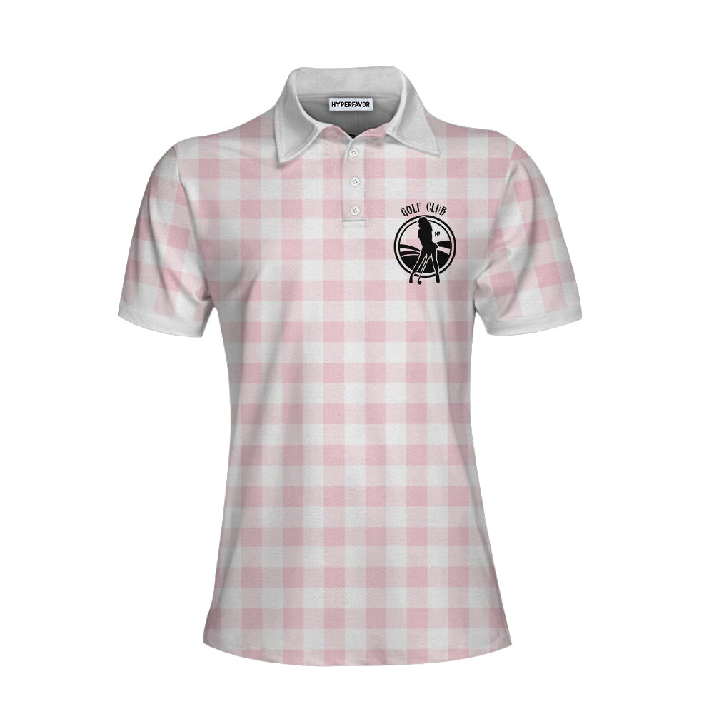 Sexy Golf Girl With A Golf Club Golf Short Sleeve Women Polo Shirt White And Pink Golf Shirt For Ladies