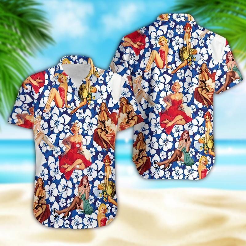 Sexy Retro Girl Hibiscus Hawaiian Shirt for Men and Women