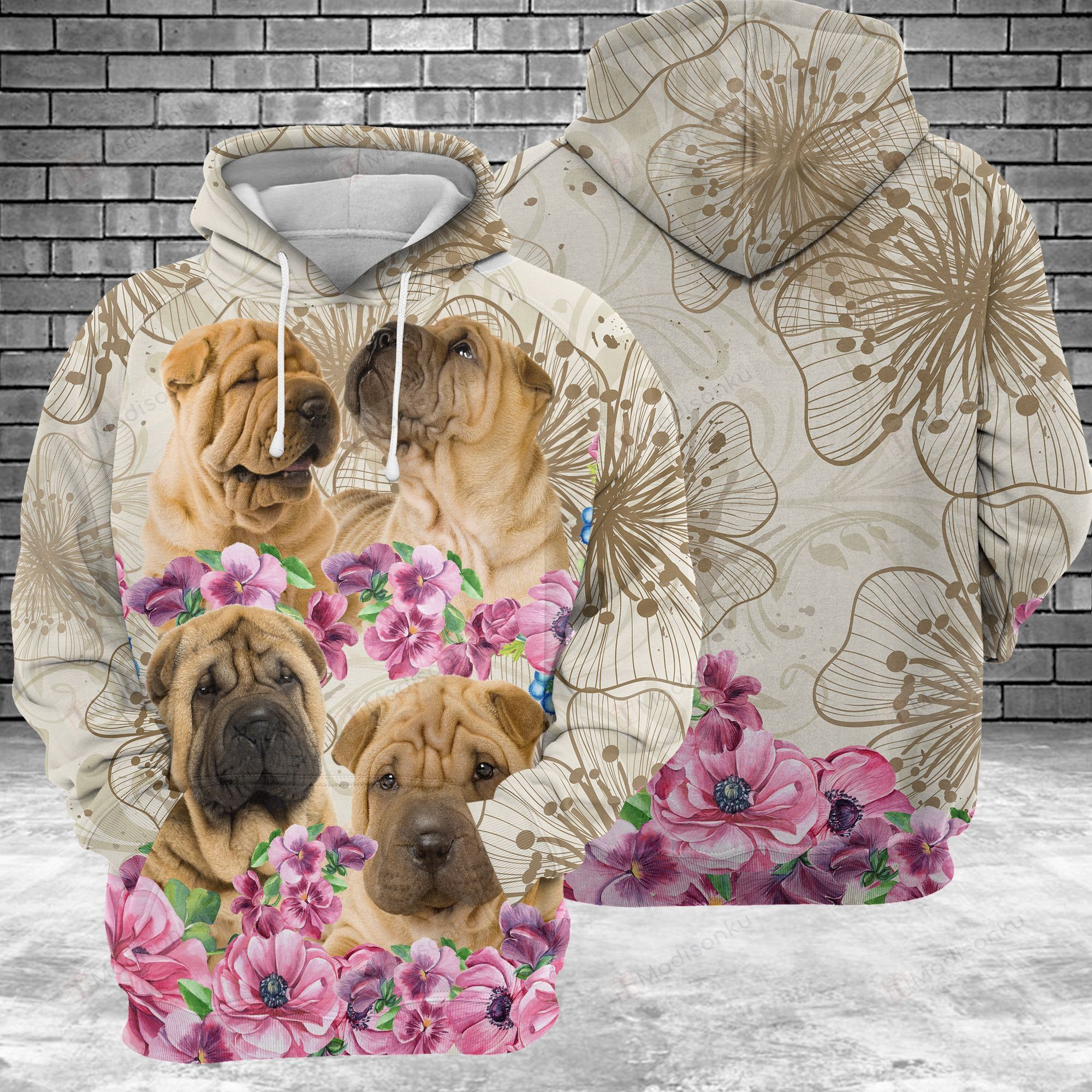 Shar Pei Flower 3d All Over Print Hoodie