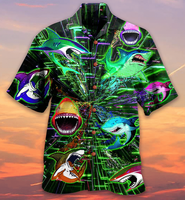 Shark Angry Neon Style Limited Edition - Hawaiian Shirt - Hawaiian Shirt For Men