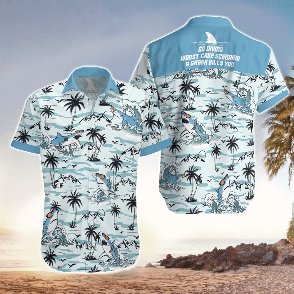 Shark Apparel Shark Hawaiian Button Up Shirt for Men and Women