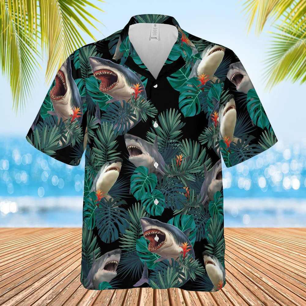 Shark Green Tropical Hawaiian Shirts Shirt for Men and Women