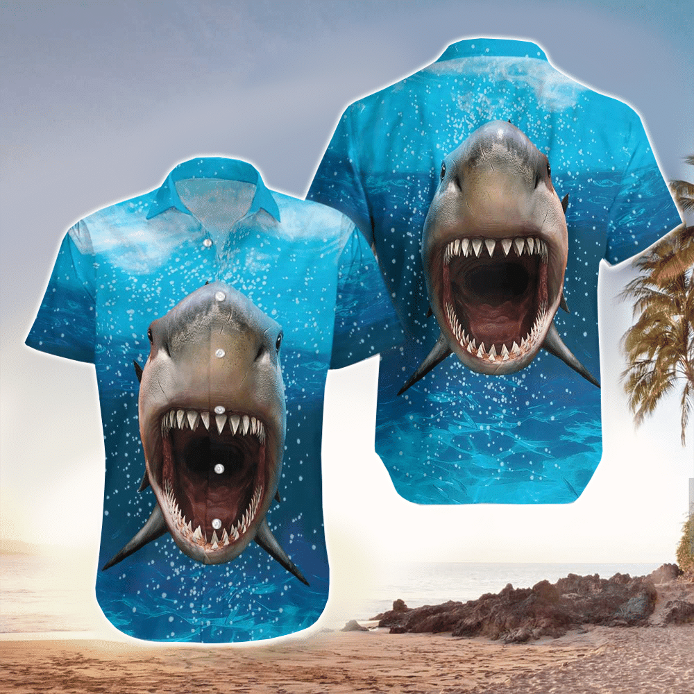 Shark Mens Hawaiian Shirt Shark Button Up Shirt for Men and Women