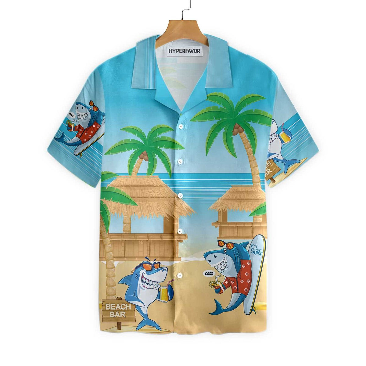 Sharks Party On The Beach Hawaiian Shirt