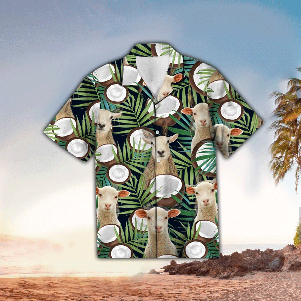 Sheep Coconut Tropical Green Unique Unisex Hawaiian Shirt for Men and Women