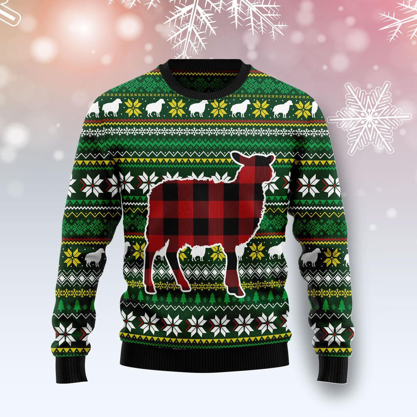 Sheep Red Plaid Ugly Christmas Sweater