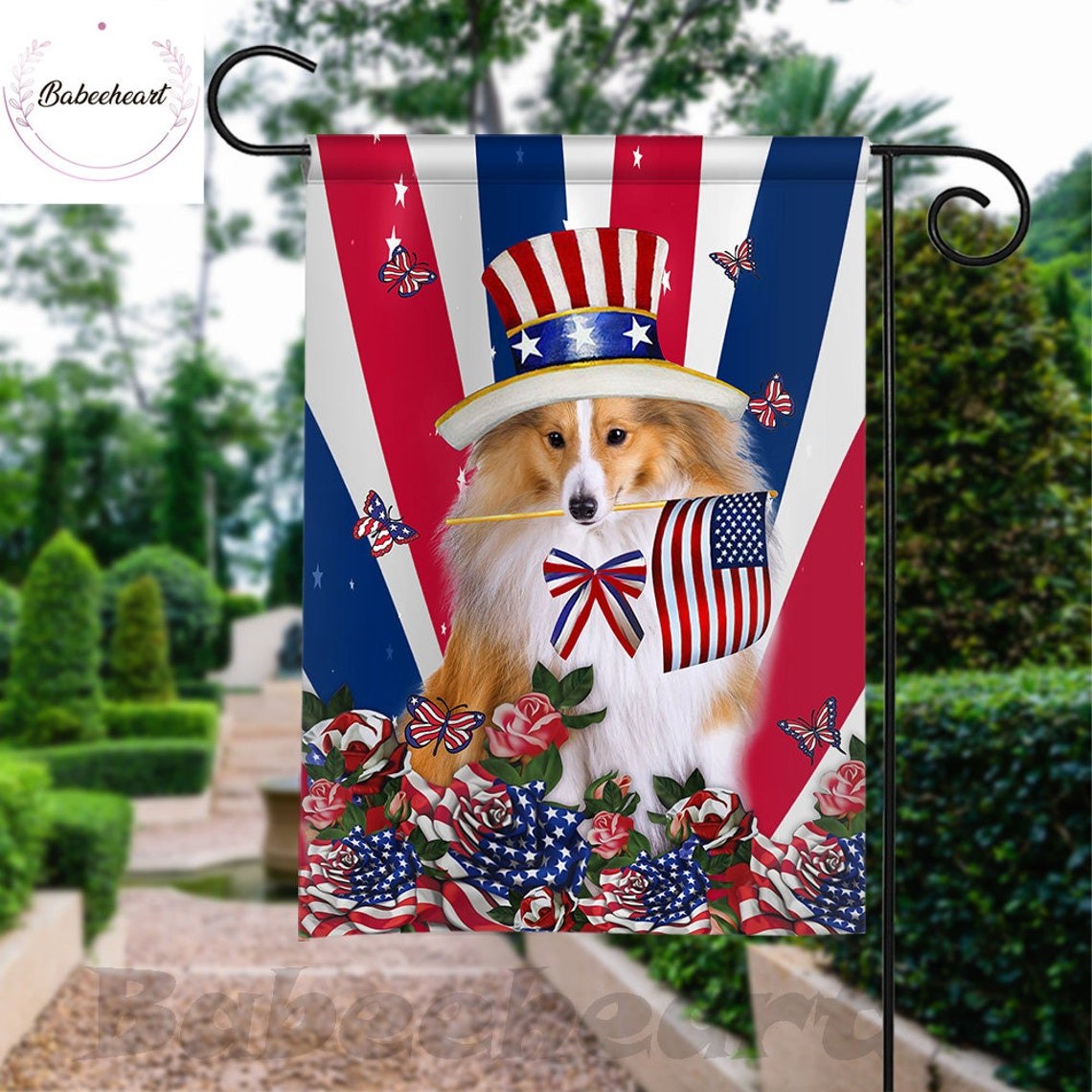 Sheltie Dog Independence Day Flag Dog 4th Of July Flag Fourth July Dog Flag USA Independence Day Proud Nation Flags