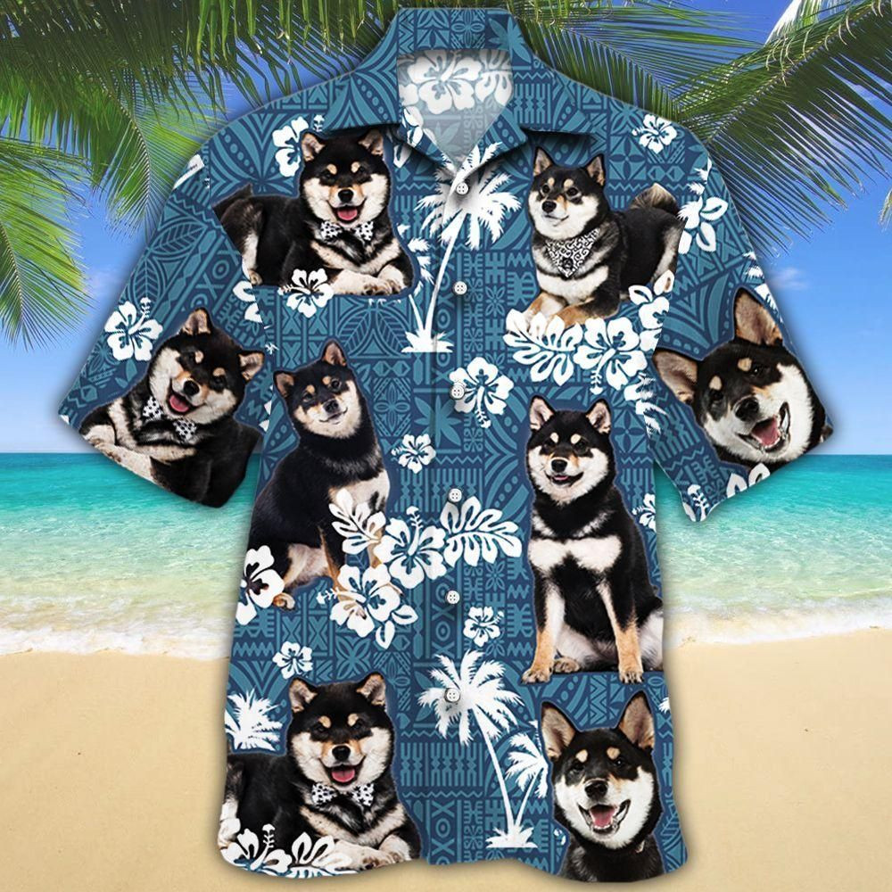 Shiba Inu Black Dog Lovers Blue Tribal Aloha Hawaiian Shirt Colorful Short Sleeve Summer Beach Casual Shirt For Men And Women