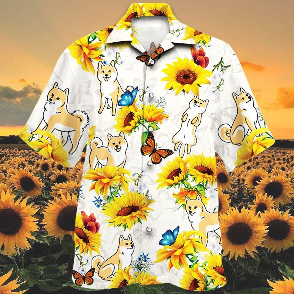 Shiba Inu Dog Lovers Sun Flower Aloha Hawaiian Shirt Colorful Short Sleeve Summer Beach Casual Shirt For Men And Women