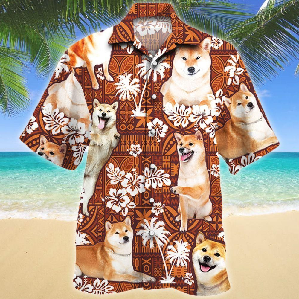 Shiba Inu Dog Red Tribal Aloha Hawaiian Shirt Colorful Short Sleeve Summer Beach Casual Shirt For Men And Women