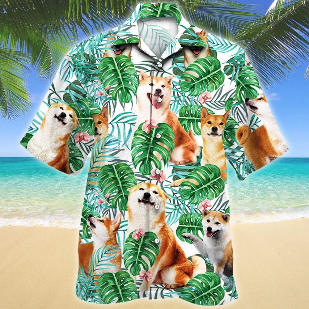 Shiba Inu Dog Tropical Plant Aloha Hawaiian Shirt Colorful Short Sleeve Summer Beach Casual Shirt For Men And Women