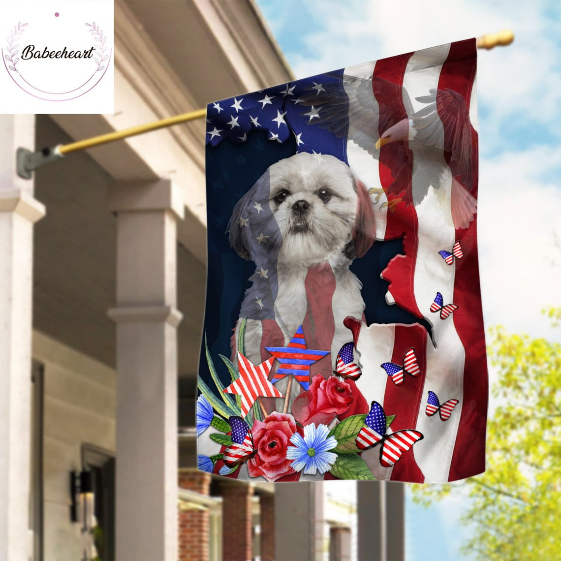 Shih Tzu Eagle Independence Day Flag Love Dog 4th Of July Flag Fourth July Flag USA Independence Day Shih Tzu Proud Nation Flags