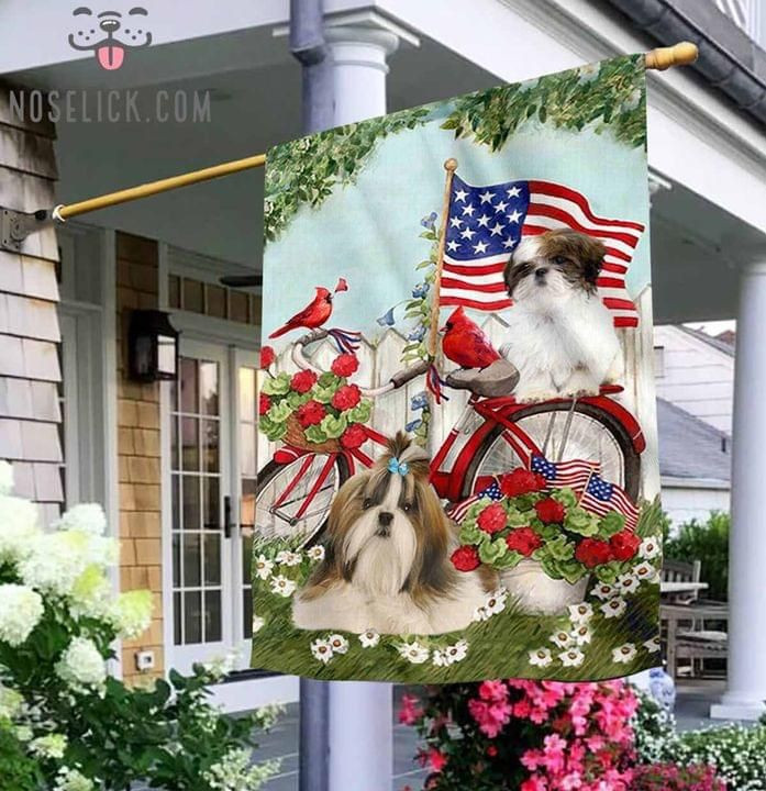 Shih Tzu Flowers Bicycle Dog Lover American Flag Garden Flag House Flag