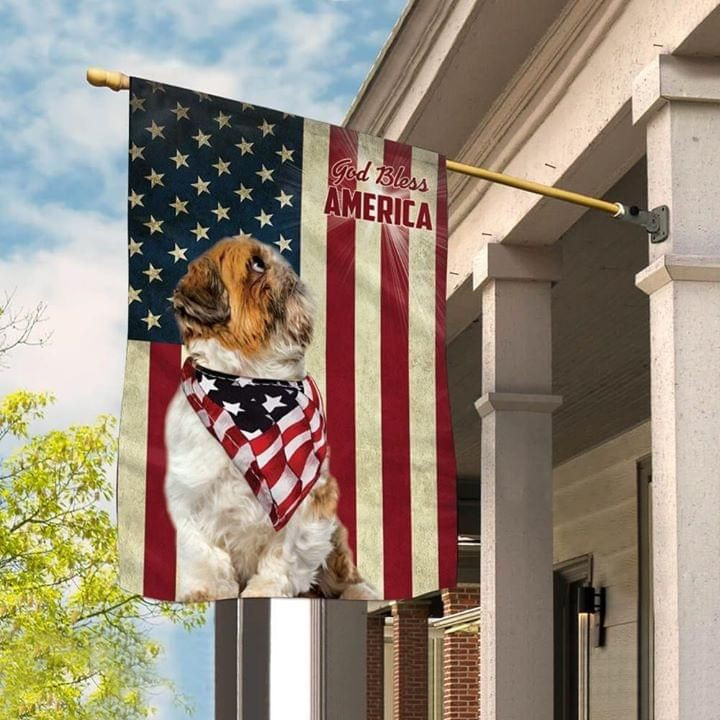 Shih Tzu God Bless Personalized American Flag Garden Flag House Flag