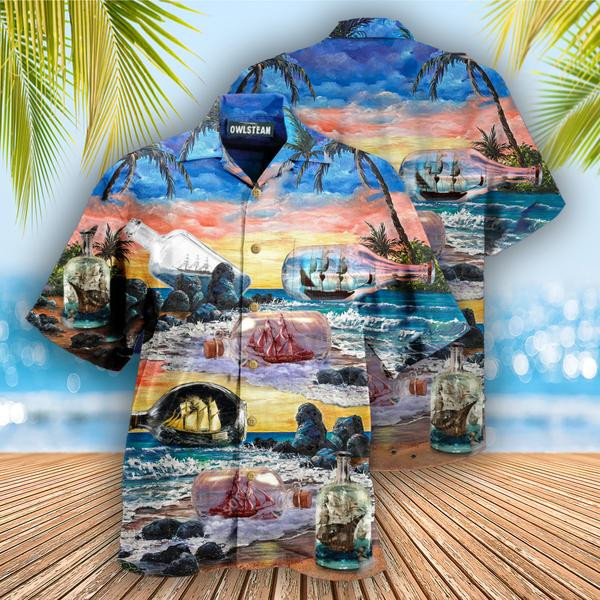 Ship Happiness Is A Ship In A Bottle Edition - Hawaiian Shirt - Hawaiian Shirt For Men