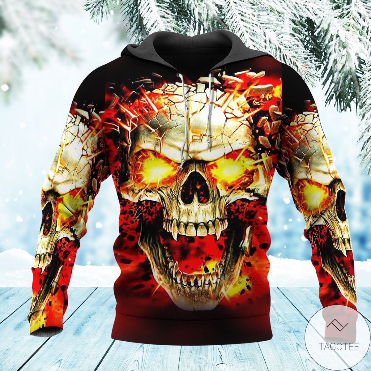 Ships From USA Fire Skull Scary 3D All Over Print Hoodie