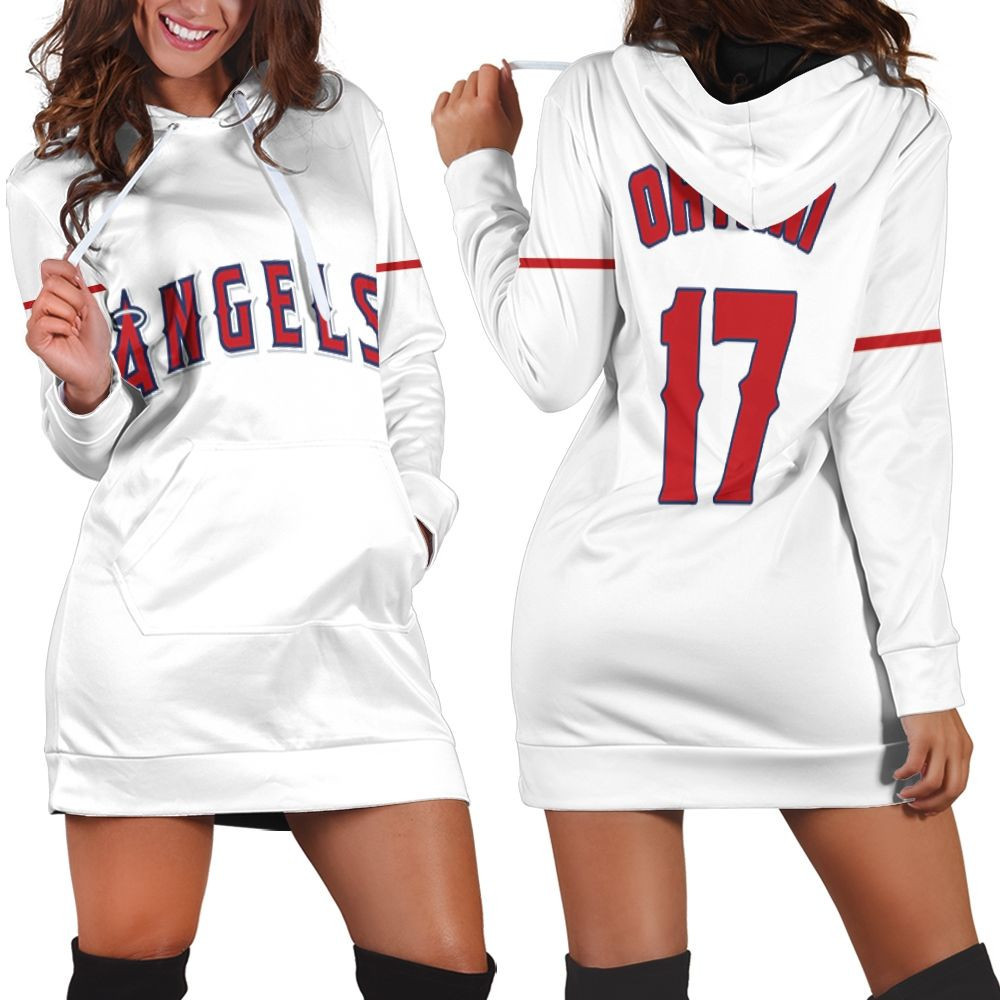Shohei Ohtani Los Angeles Angels White Jersey Inspired Style Hoodie Dress Sweater Dress Sweatshirt Dress