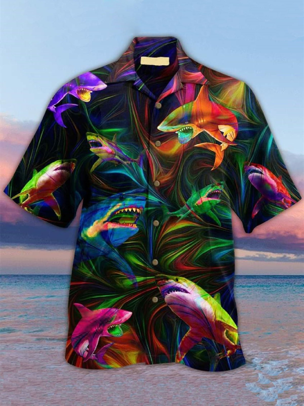 Short Sleeve Funny Shark Hawaiian Shirts For Men