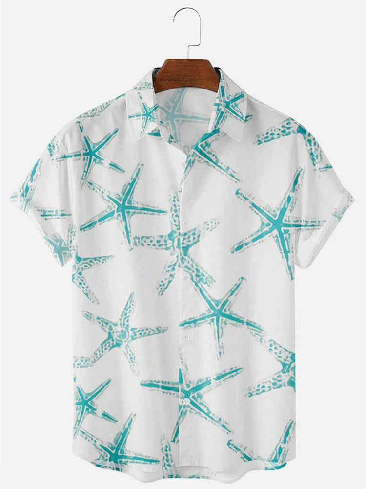 Short Sleeve Starfish Print Hawaiian Shirt Summer Hawaiian