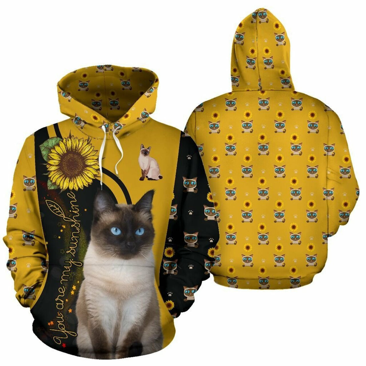 Siamese Cat Sunflower 3d All Over Print Hoodie, Zip-up Hoodie