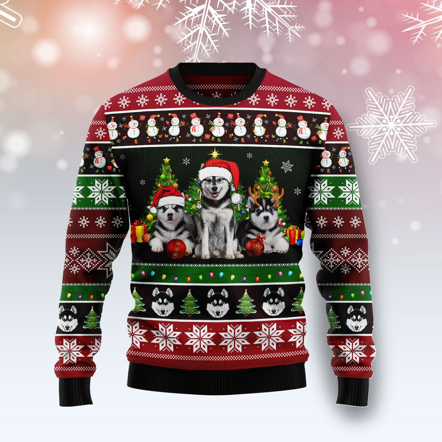 Siberian Husky Group Beauty Ugly Christmas Sweater Ugly Sweater For Men Women