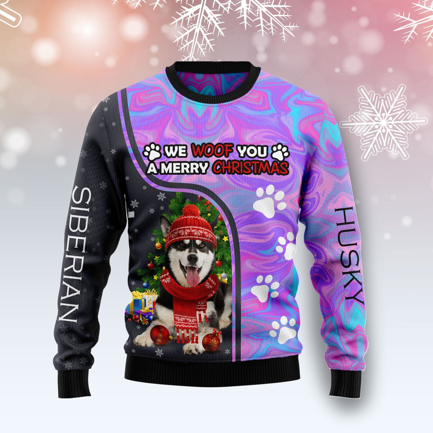 Siberian Husky Hologram Color Ugly Christmas Sweater