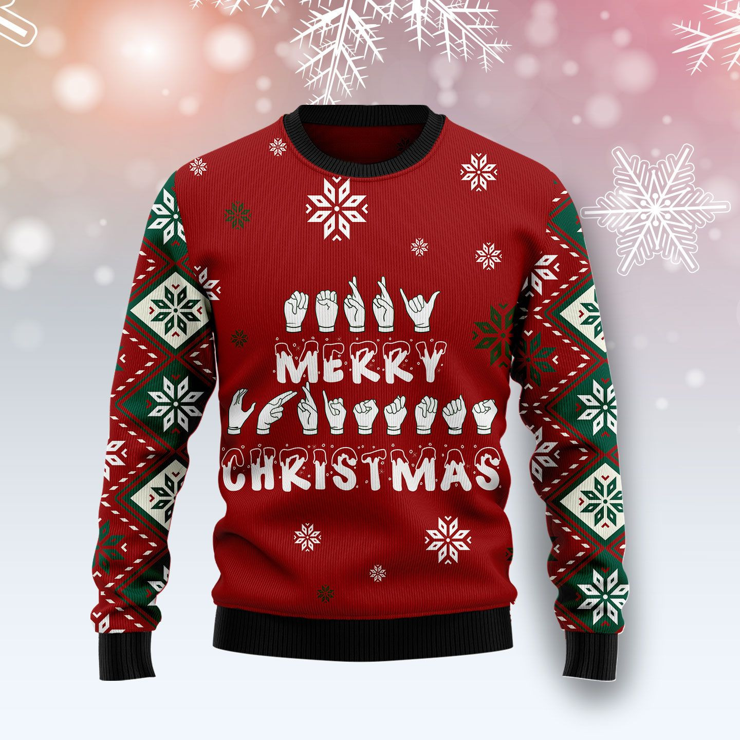 Sign Language Merry Christmas Ugly Christmas Sweater Ugly Sweater For Men Women