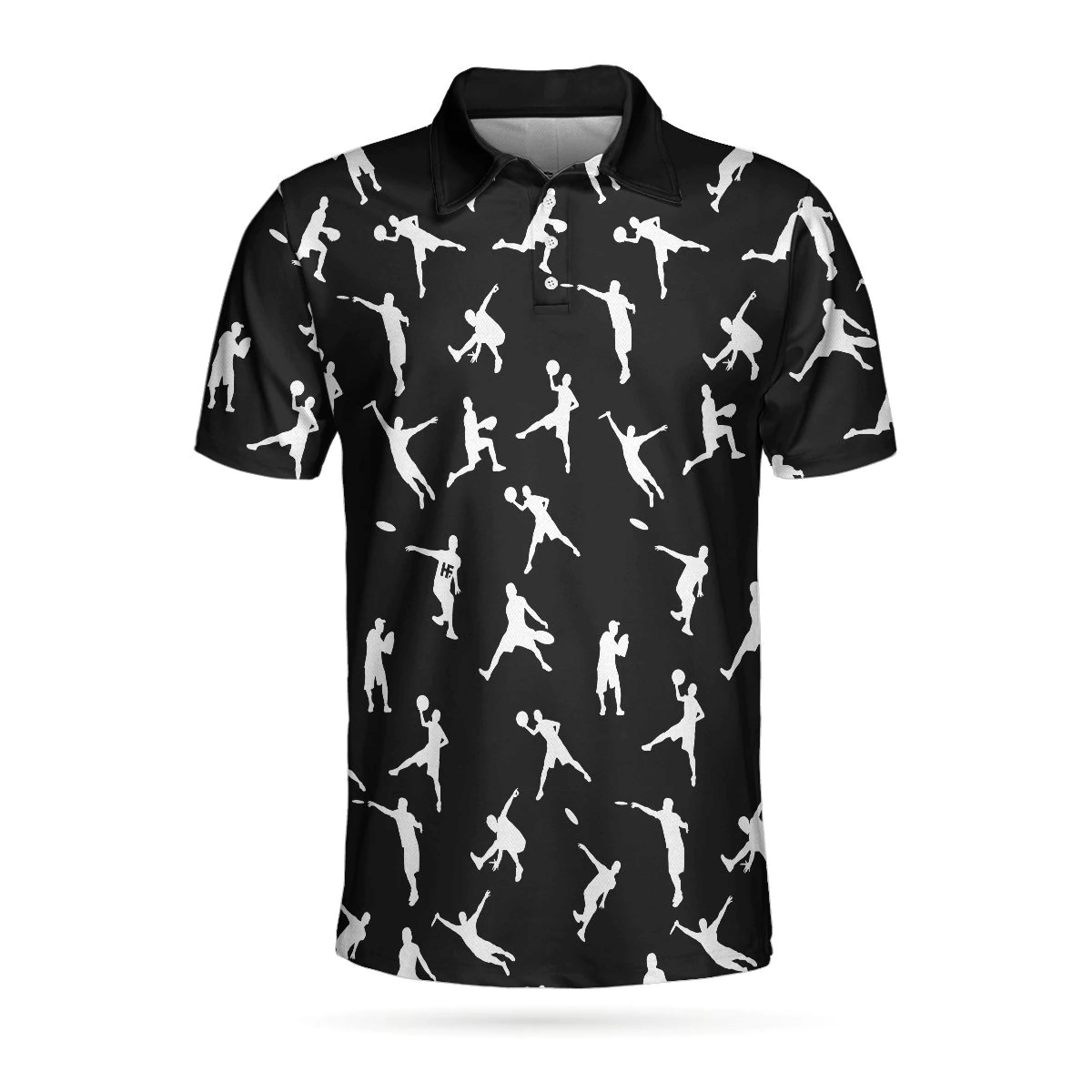 Silhouette Playing Disc Golf Polo Shirt Black And White Disc Golfer Pattern Polo Shirt Disc Golf Shirts Short Sleeve Polo For Men