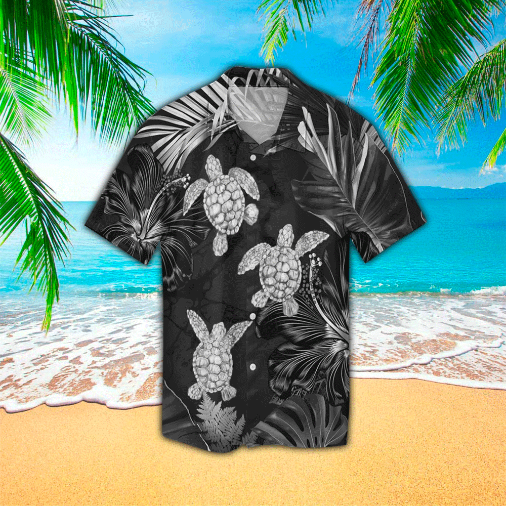 Silver Tropical Turtle Hawaiian Shirt Summer Aloha Shirt, Short Sleeve Hawaiian Shirt