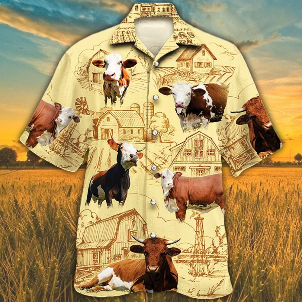 Simmental Cattle Lovers Farm Aloha Hawaiian Shirt Colorful Short Sleeve Summer Beach Casual Shirt For Men And Women