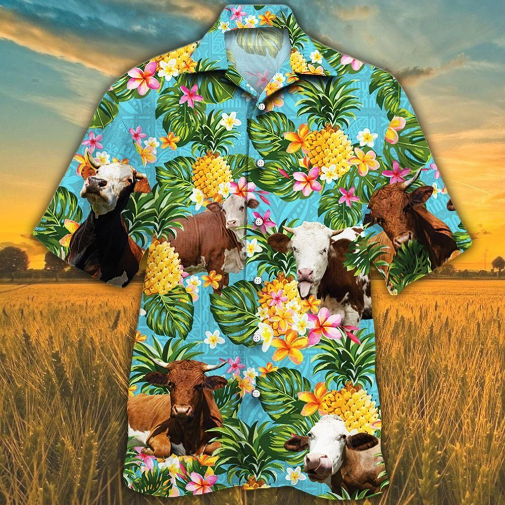 Simmental Cattle Lovers Pineapple Aloha Hawaiian Shirt Colorful Short Sleeve Summer Beach Casual Shirt For Men And Women