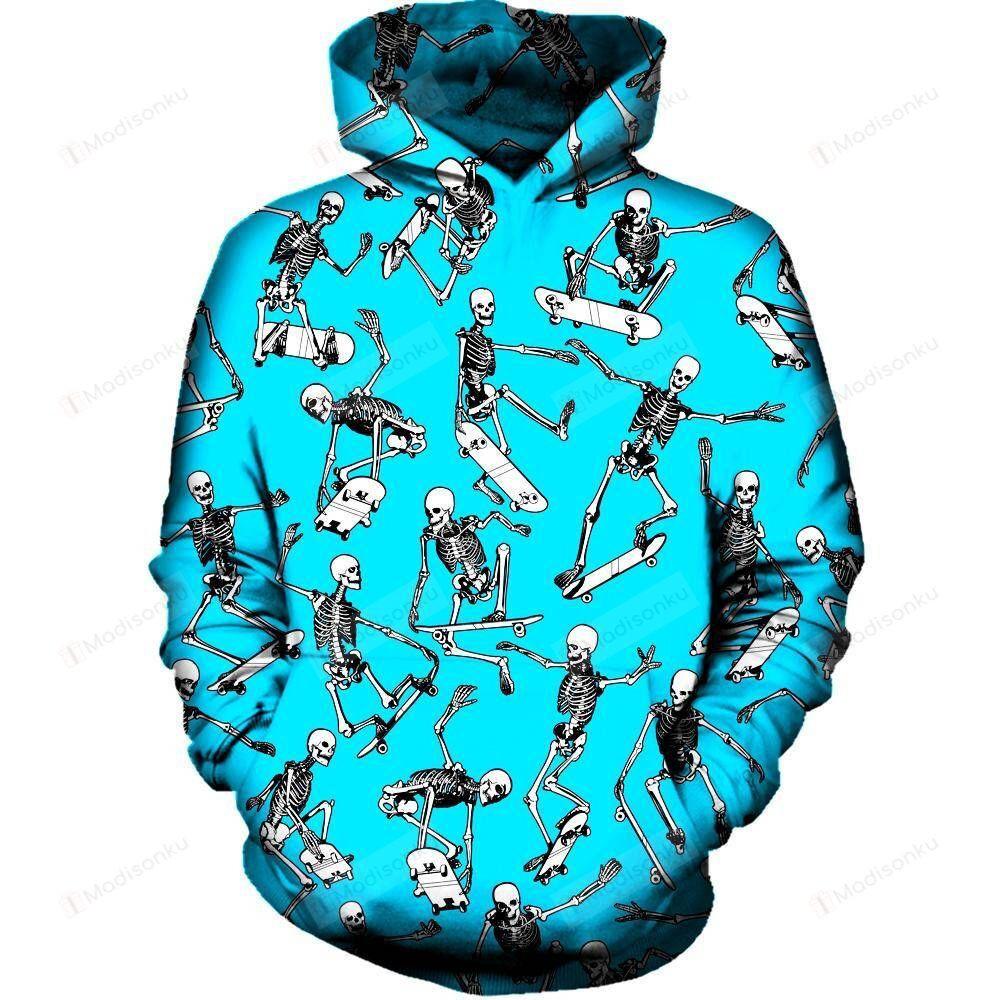 Skateboarding Skulls Blue For Unisex 3D All Over Print Hoodie