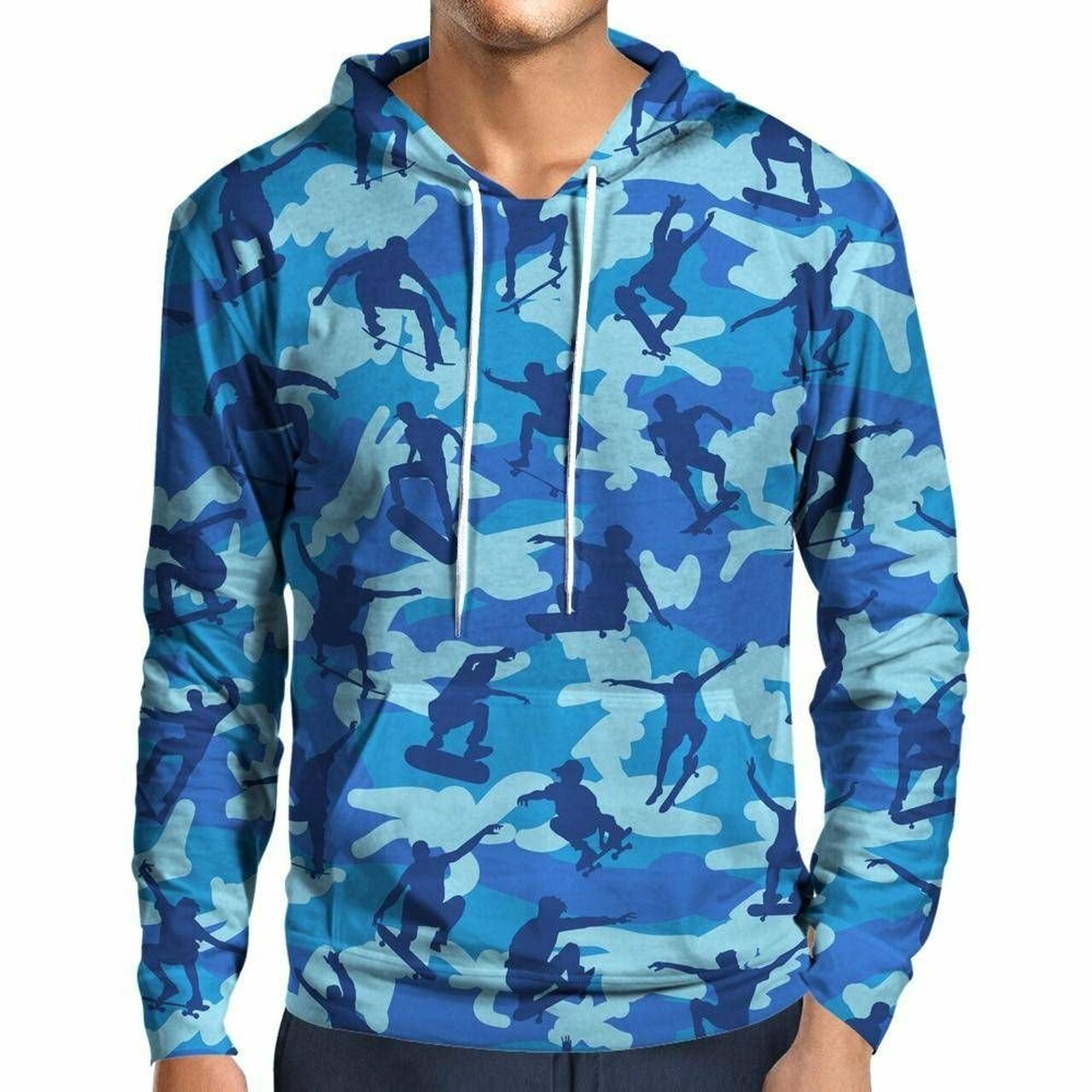 Skater Camo Blue 3d All Over Printed Hoodie