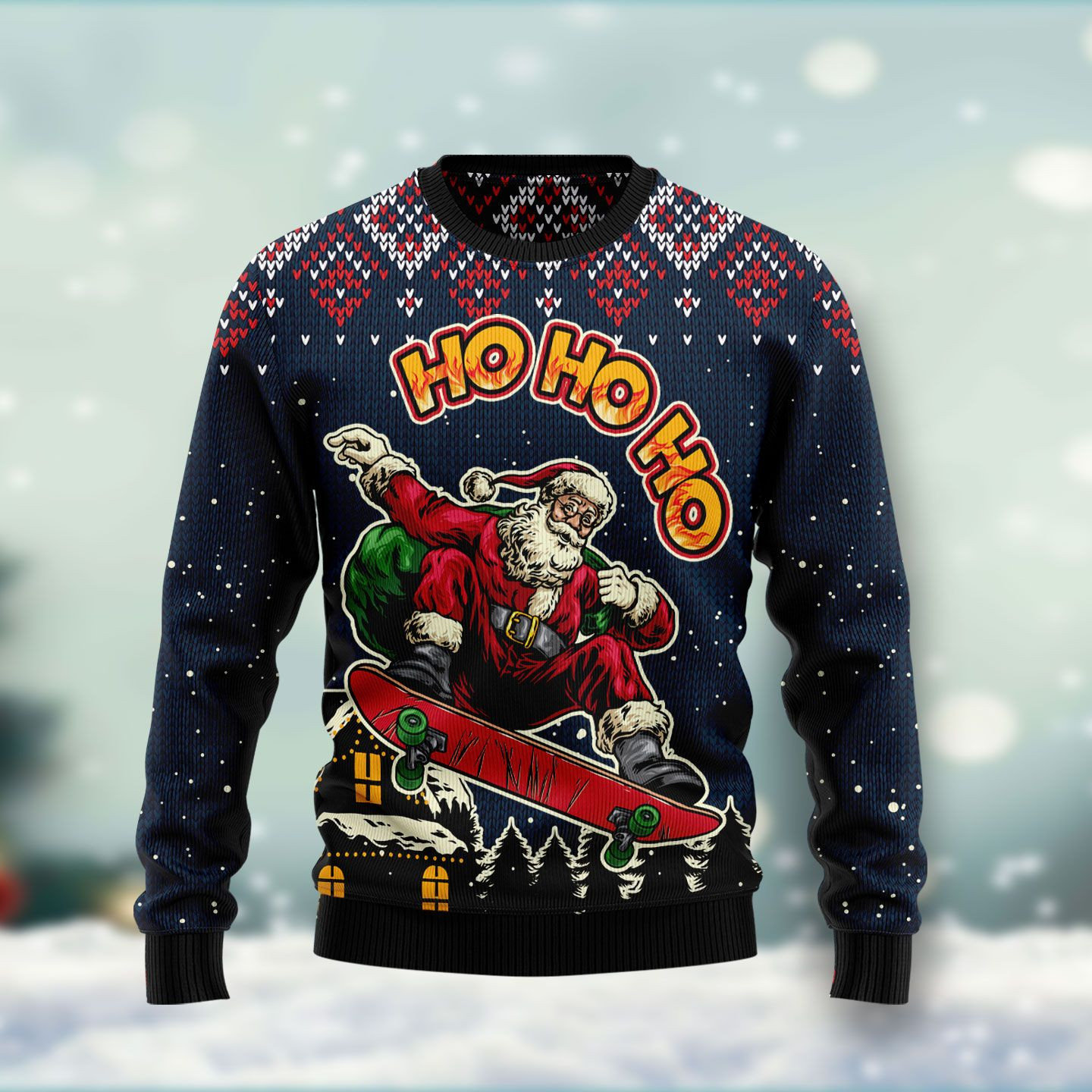 Skater Santa Claus Ho Ho Ho Ugly Christmas Sweater Ugly Sweater For Men Women