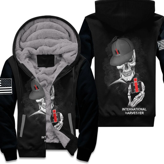 Skeleton Holds International Harvester Logo For Lovers 3D Fleece Hoodie