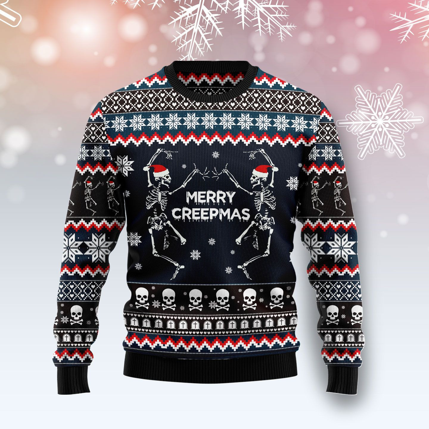 Skeleton Merry Creepmas Ugly Christmas Sweater Ugly Sweater For Men Women