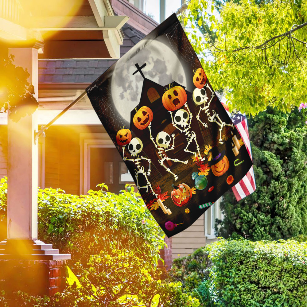 Skeleton Pumpkin Halloween Flag Halloween Outdoor Decor Fall Yard House Decoration