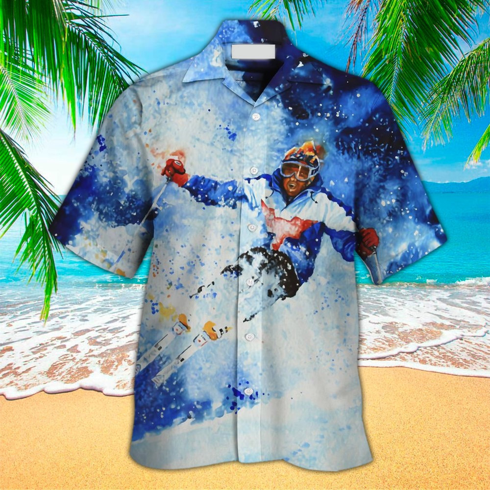 Skiing Hawaiian Shirt Skiing Button Up Shirt For Men and Women