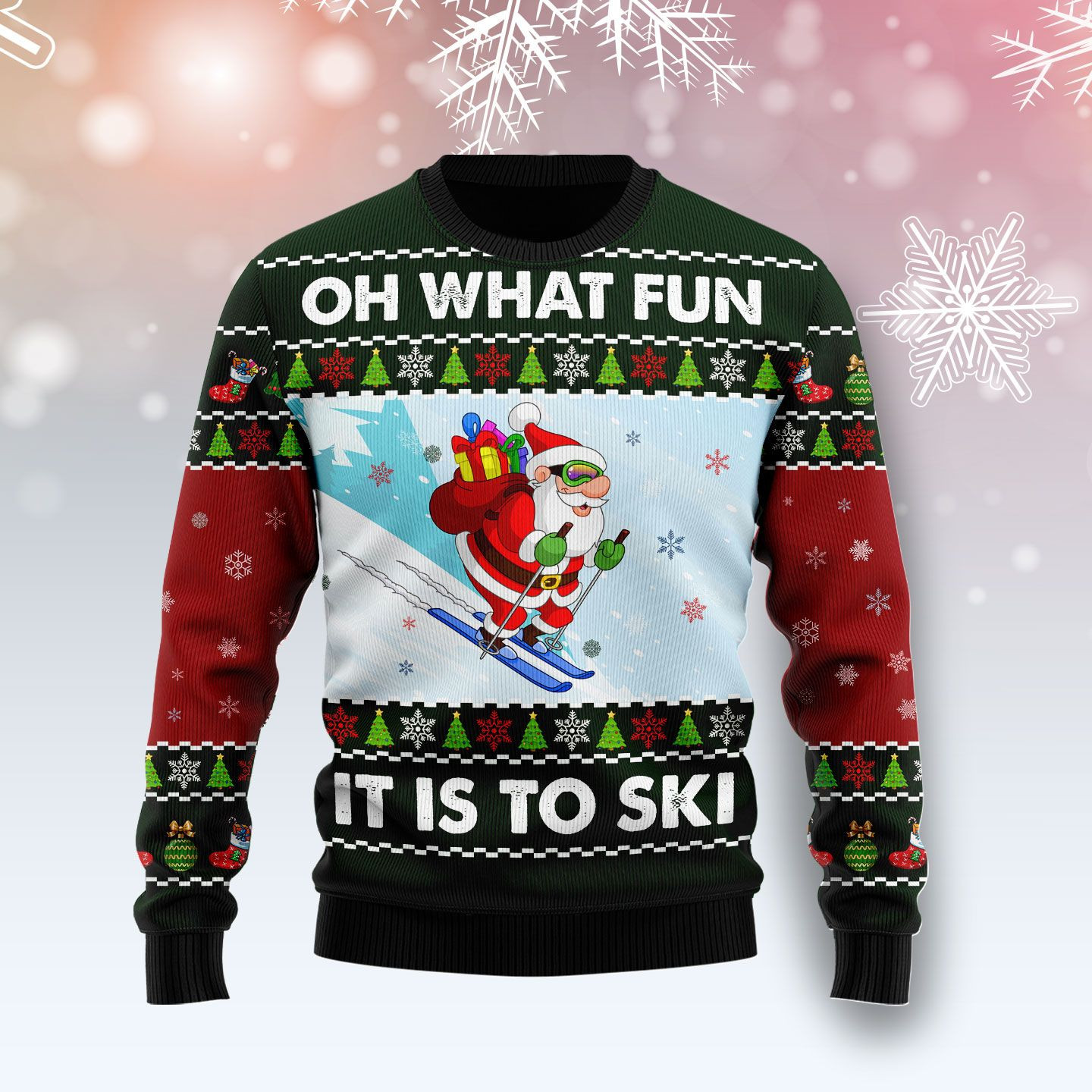 Skiing Oh What Fun Ugly Christmas Sweater
