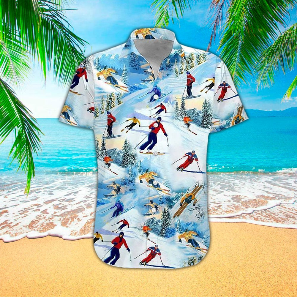 Skiing Shirt Skiing Hawaiian Shirt For Skiing Lovers Summer Aloha Shirt